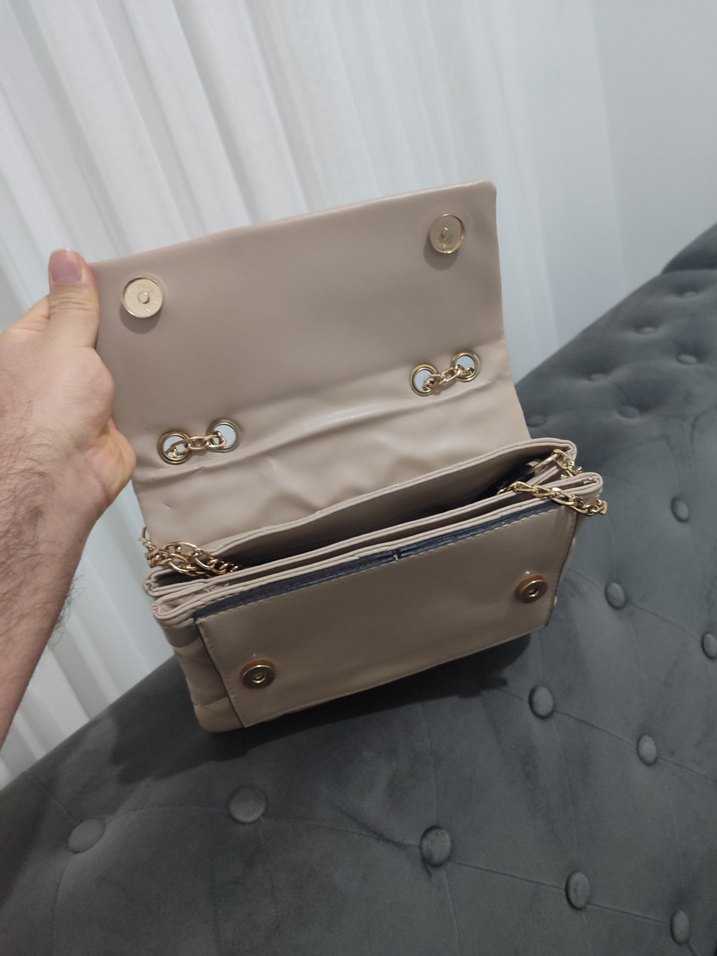 Bej Deri Kadın Çanta Modern Klasik - Görsel 2