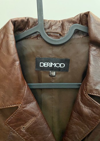 Derimod Derimod Bordo Kahverengi Deri Beli Kemerli Kadın Ceket