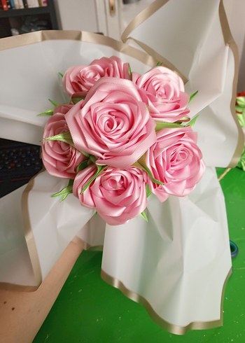 Pembe Kurdeleli Düğün Çiçeği Buketi