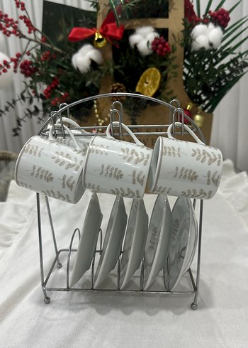 Bej Yaprak Desenli Fincan ve Tabağı 4 kısılık - Görsel 3