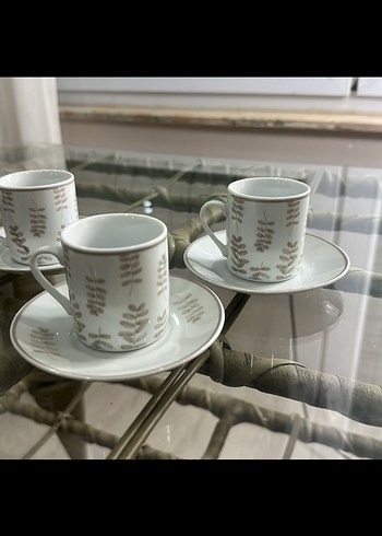 Bej Yaprak Desenli Fincan ve Tabağı 4 kısılık - Görsel 2