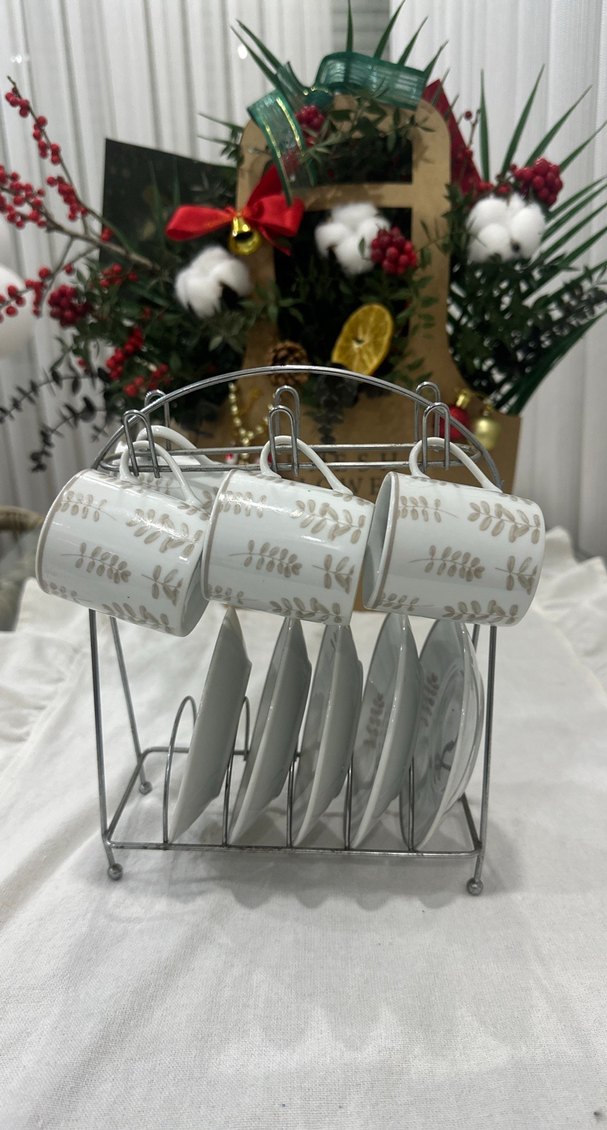 Bej Yaprak Desenli Fincan ve Tabağı 4 kısılık - Görsel 3