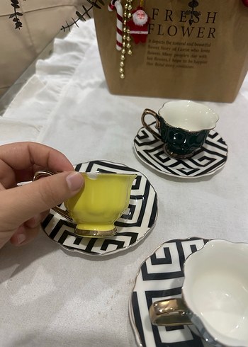 Renkli Seramik Fincan ve Tabak Seti 3 adet - Görsel 3