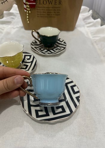 Renkli Seramik Fincan ve Tabak Seti 3 adet - Görsel 2