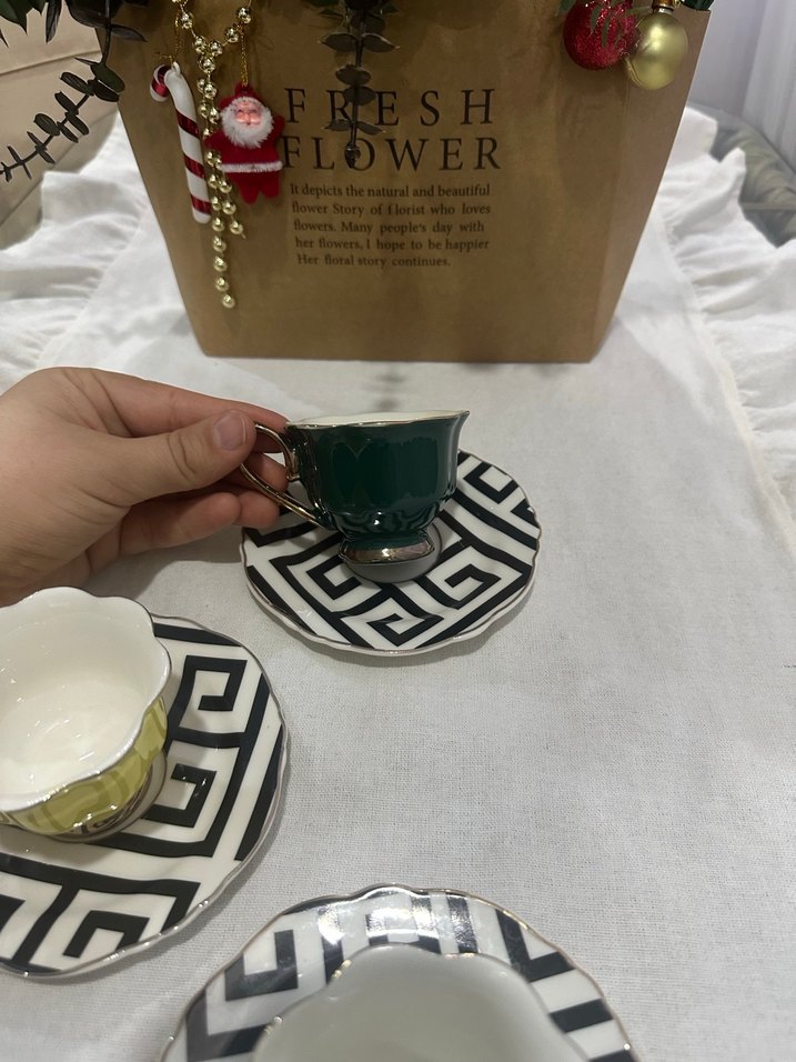 Renkli Seramik Fincan ve Tabak Seti 3 adet - Görsel 4