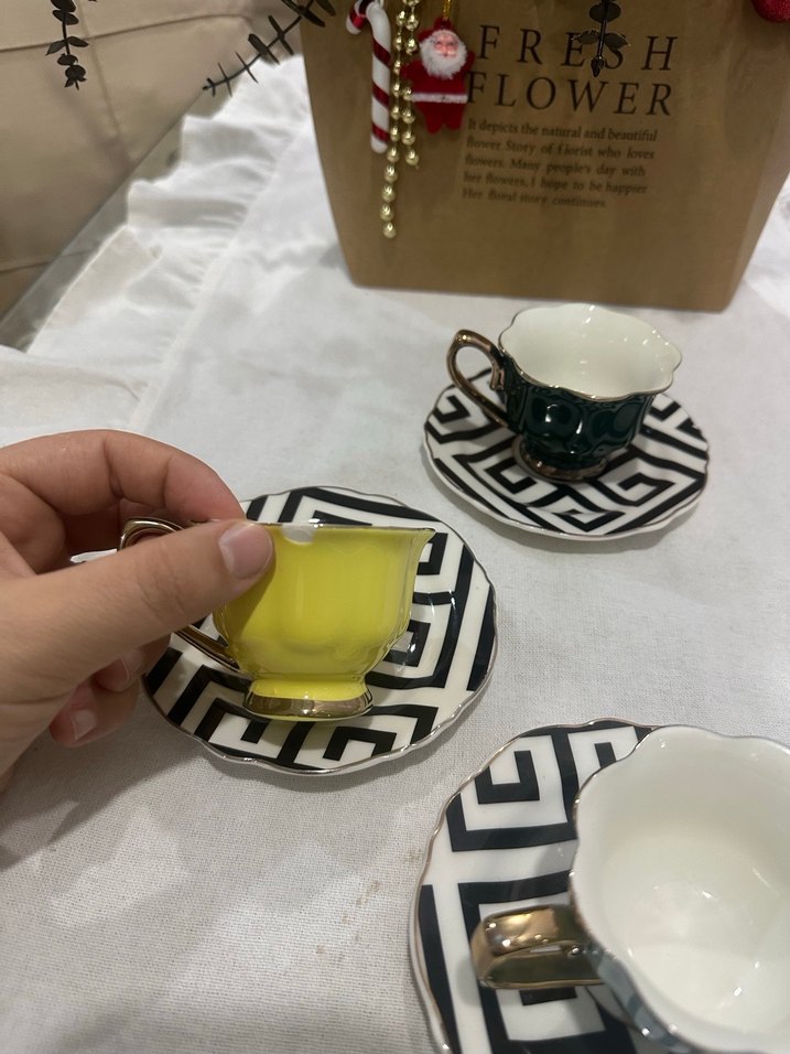 Renkli Seramik Fincan ve Tabak Seti 3 adet - Görsel 3