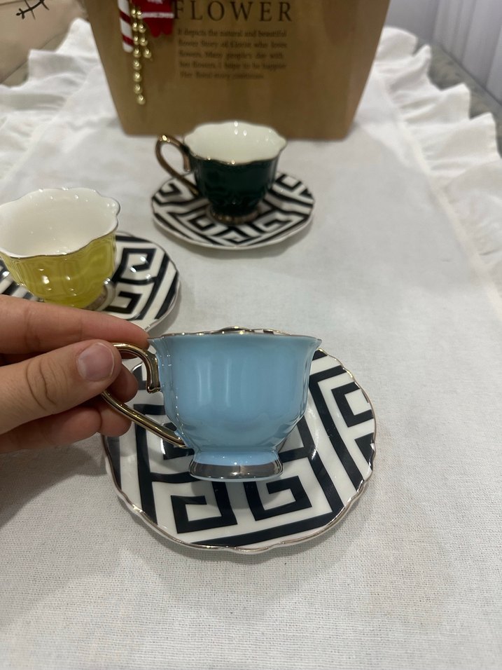 Renkli Seramik Fincan ve Tabak Seti 3 adet - Görsel 2