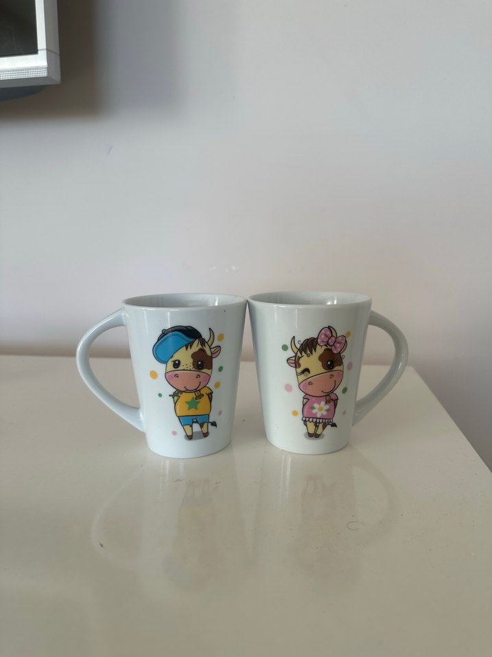 Renkli Çift İnek Figürlü Kütahya porselen kupa - Görsel 2