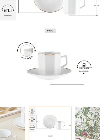 Beyaz Seramik Kahve Fincanı Seti Karaca 6 kısılık 1 kez kullaldi - Görsel 2
