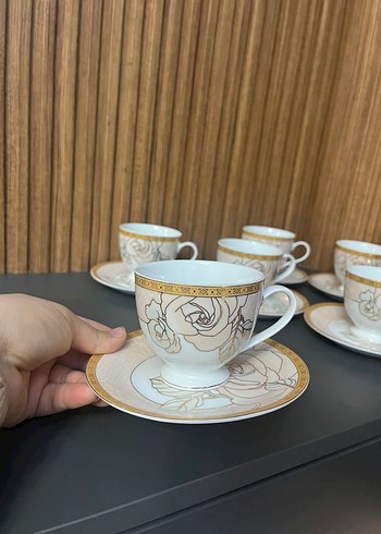 Porselen Gri Desenli 6'lı Fincan Latte ıcınde uygundur - Görsel 3