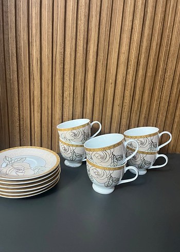 Porselen Gri Desenli 6'lı Fincan Latte ıcınde uygundur - Görsel 2