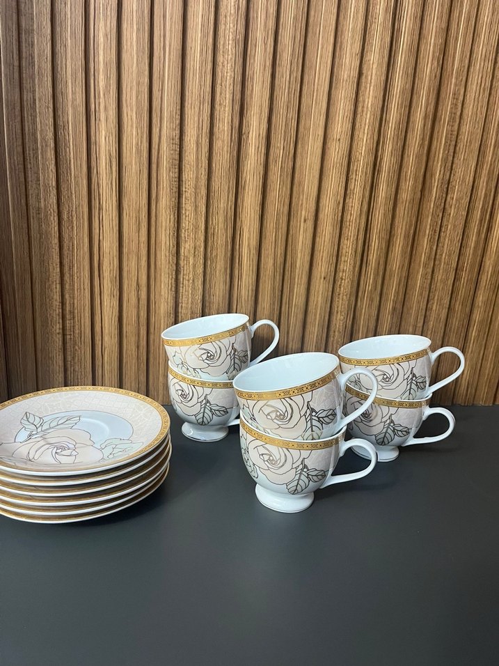 Porselen Gri Desenli 6'lı Fincan Latte ıcınde uygundur - Görsel 2