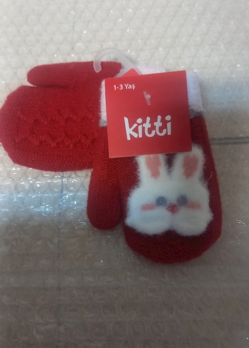 Kitti Kız Çocuk Kırmızı Nakışlı Eldiven