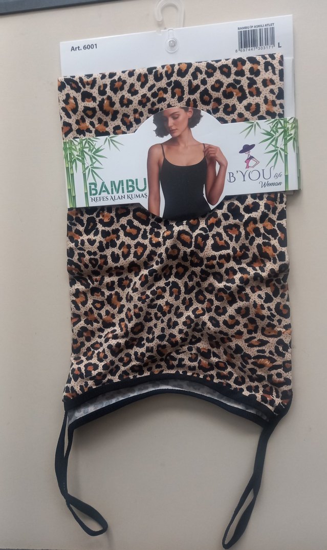 leopar desenli bambu ip askılı atlet l beden - Görsel 2