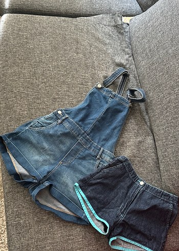 Kadın Kot Mini Askılı Şort Tulum