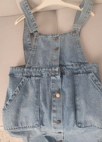 Diğer Düğmeli Mavi Denim Midi Kadın Salopet