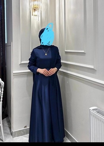 Abiye Uzun Kollu Lacivert Drapeli Abiye Elbise
