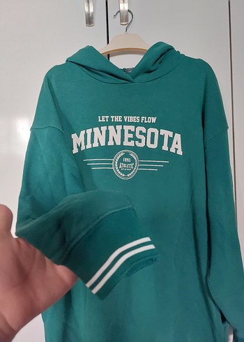 LCW Yeşil Baskılı Kapüşonlu Kadın Sweatshirt Elbise
