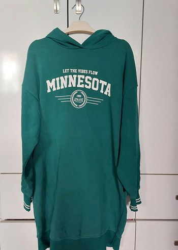 m Beden LCW Yeşil Baskılı Kapüşonlu Kadın Sweatshirt Elbise