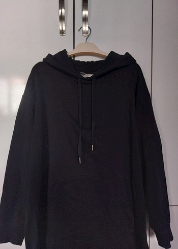 H&M Siyah Kapüşonlu Salaş Sweatshirt Elbise