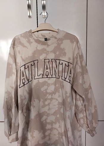 H&M Bej Batik Desenli Kadın Sweatshirt Elbise