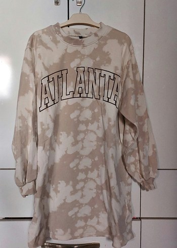 m Beden H&M Bej Batik Desenli Kadın Sweatshirt Elbise