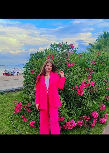Pembe Düğmeli Kadın Blazer Ceketli takım - Görsel 6