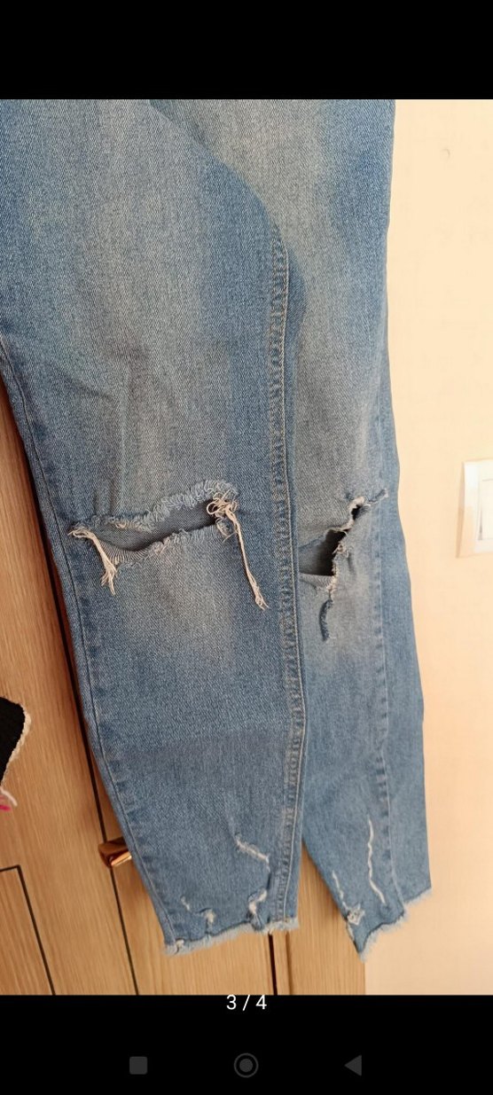 Kadın Mavi Yırtık Detaylı Salaş Denim Pantolon - Görsel 2