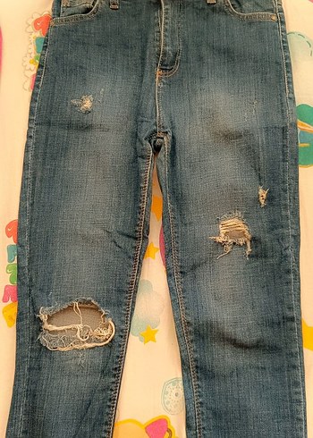 Kadın Mavi Yırtık Dar Paça Kot Pantolon - Görsel 2