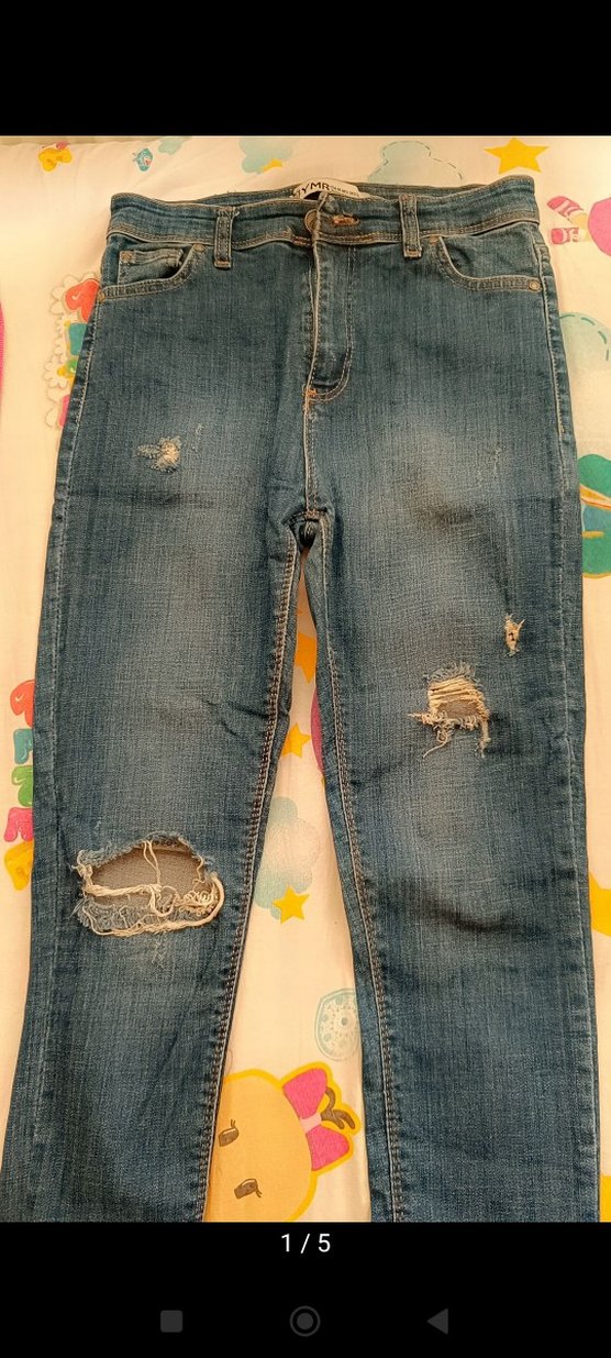 Kadın Mavi Yırtık Dar Paça Kot Pantolon - Görsel 2