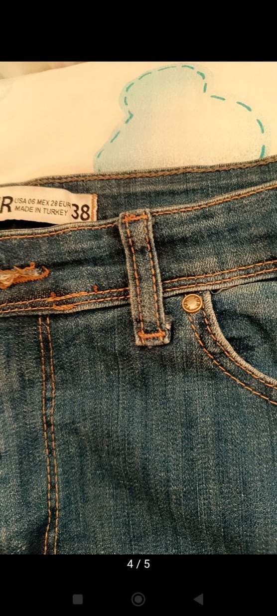 Kadın Mavi Yırtık Dar Paça Kot Pantolon - Görsel 5