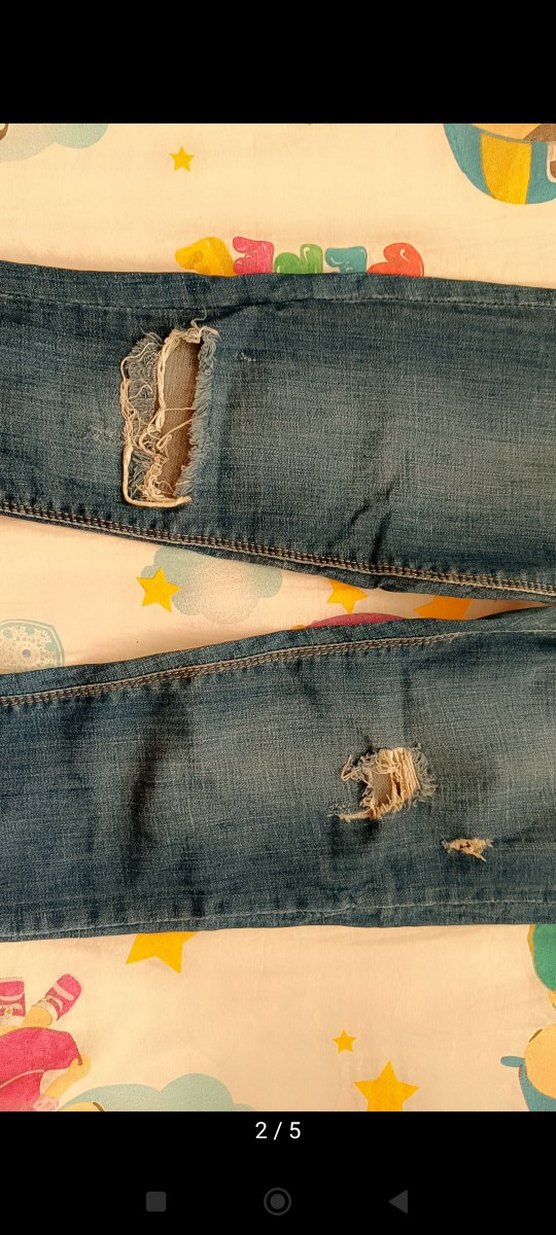 Kadın Mavi Yırtık Dar Paça Kot Pantolon - Görsel 3