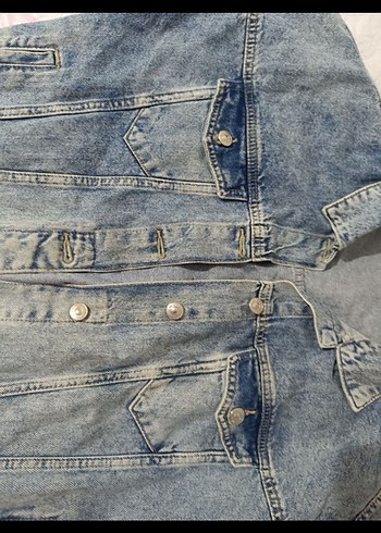 Düğmeli Mavi Kadın Denim Ceket - Görsel 4