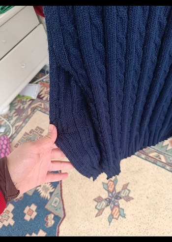 Nakışlı V Yakalı Lacivert Kadın Süveter elbise - Görsel 3