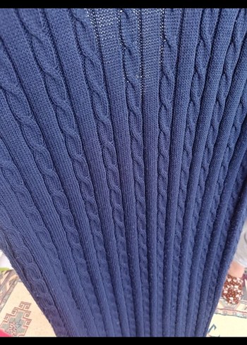 Nakışlı V Yakalı Lacivert Kadın Süveter elbise - Görsel 2