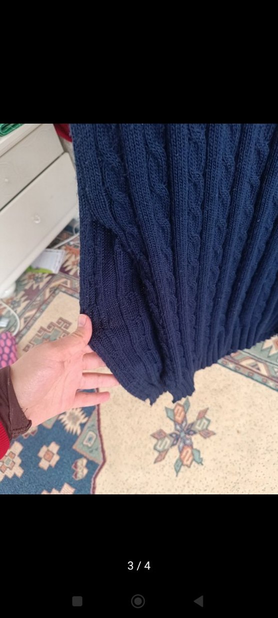 Nakışlı V Yakalı Lacivert Kadın Süveter elbise - Görsel 3