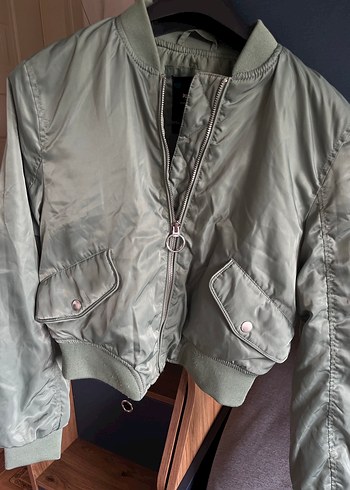 Hâki Renk Fermuarlı Kadın Bomber Ceket