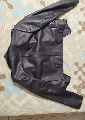 s Beden siyah Renk Siyah Deri Biker Ceket Fermuarlı