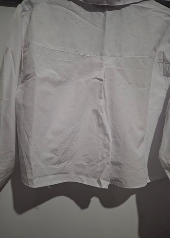 Beyaz  Baskılı crop  Pamuk Kadın Gömlek - Görsel 8