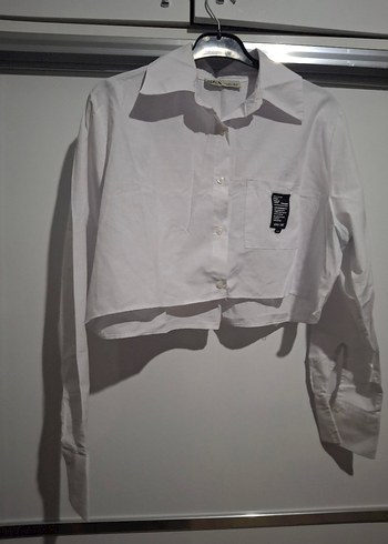 Beyaz  Baskılı crop  Pamuk Kadın Gömlek - Görsel 4