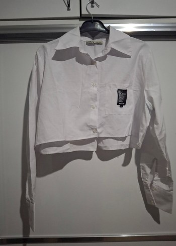 Beyaz  Baskılı crop  Pamuk Kadın Gömlek - Görsel 2