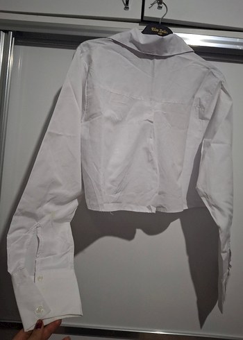 Beyaz  Baskılı crop  Pamuk Kadın Gömlek - Görsel 7