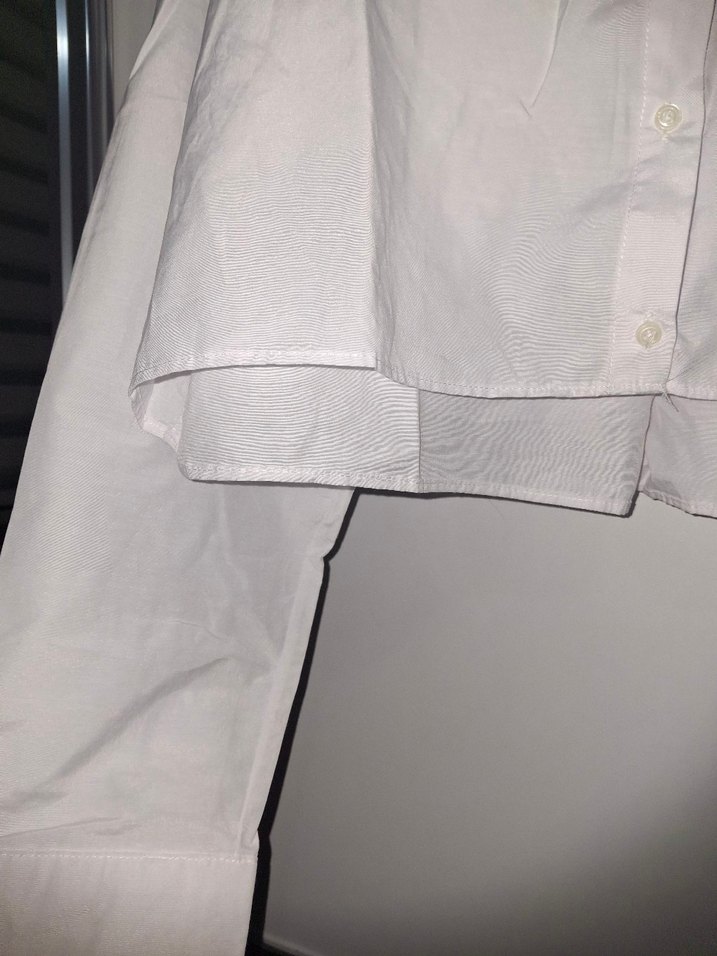 Beyaz  Baskılı crop  Pamuk Kadın Gömlek - Görsel 5