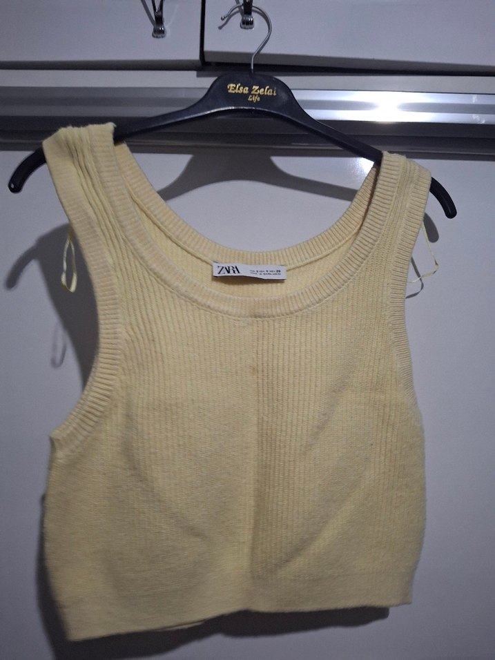 zara Limon sarısı  triko crop - Görsel 3