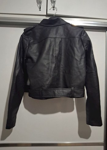Kadın Siyah Deri Biker Ceket - Görsel 7