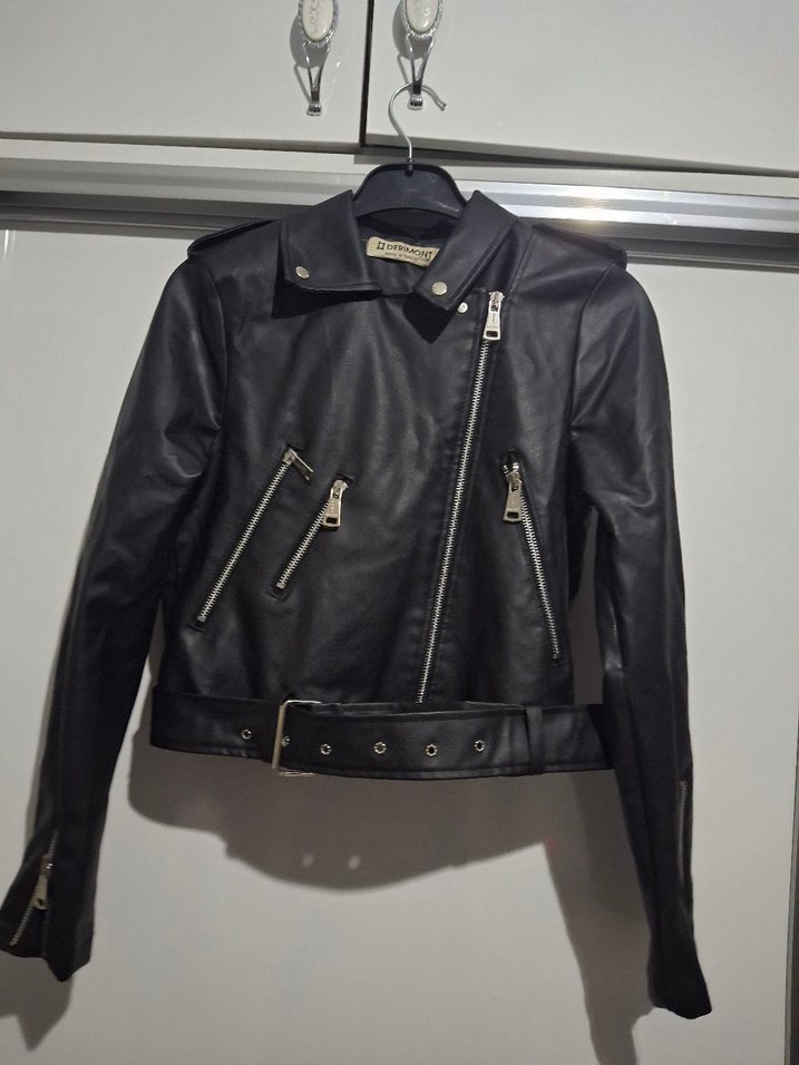 Kadın Siyah Deri Biker Ceket - Görsel 3