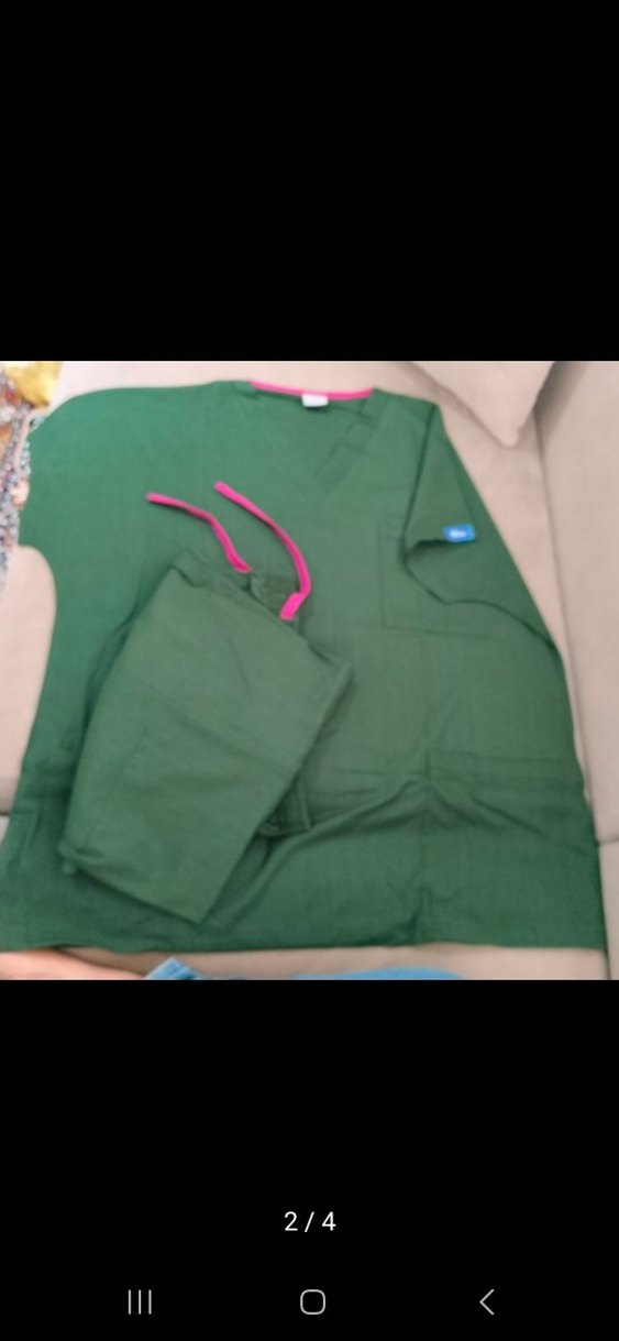 Uzun Yeşil Hemşire forması, Kısa Kollu, Bol Kesim - Görsel 3