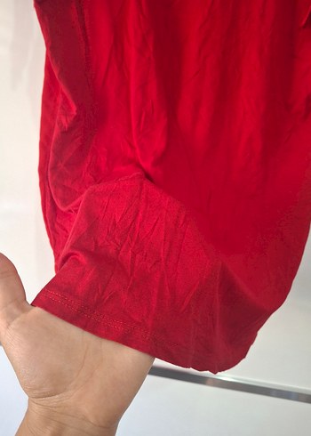 Püsküllü Kırmızı Süet V Yaka Bluz - Görsel 4