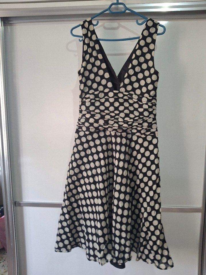 Puantiye Desenli Siyah vintage nostaljik  Elbise - Görsel 3