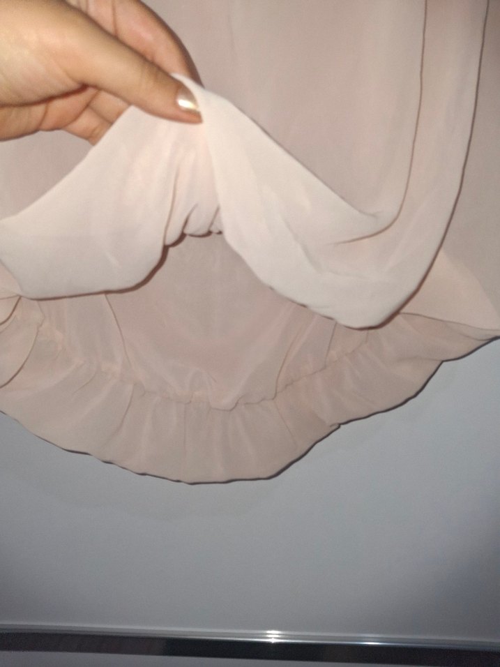 Drapeli pudra renk boyundan bağlamalı bluz - Görsel 2